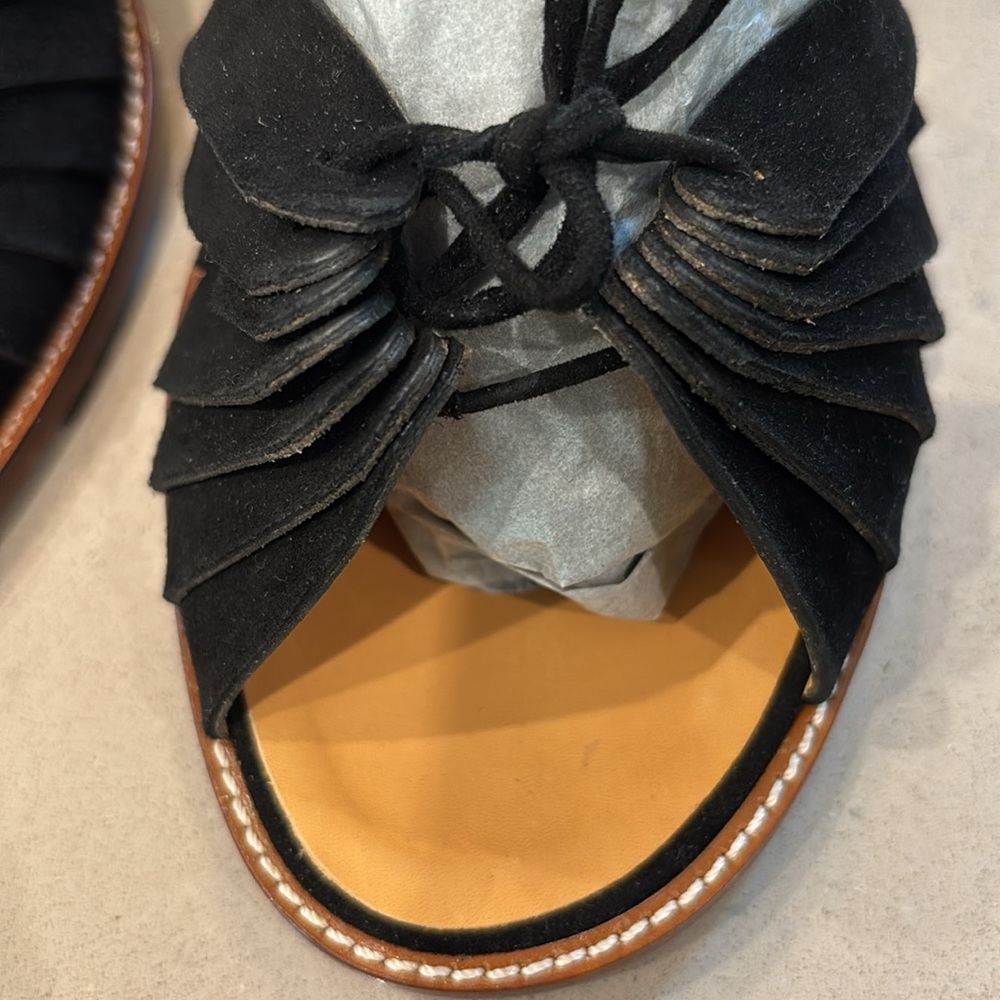 Robert Clergerie Black Suede Heeled Sandals with Knotted Detail